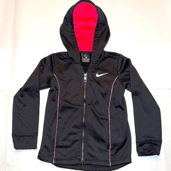 Nike Girls Dri Fit Zipper Hoodie Jacket Black with Pink Size 6/M - Picture 1 of 9